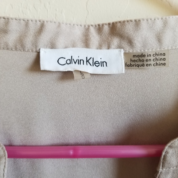 Calvin Klein Tan Career Wear Blouse Tab Sleeve L - Picture 6 of 7
